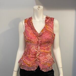 4/$35 Pink tank top Paisley ruffles Lined zipper